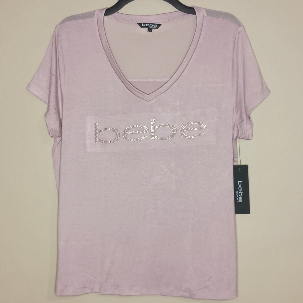 bebe Rhinestone V-Neck Tee